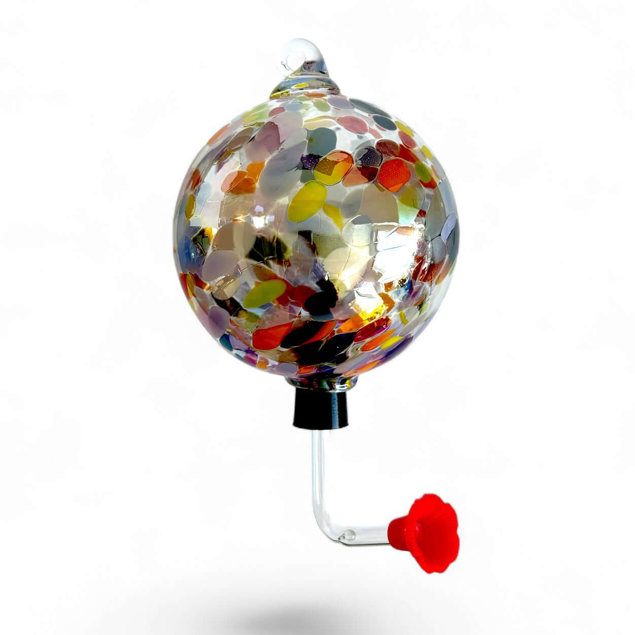 Be the Unicorn colorful glass ornament with vibrant confetti design and decorative red flower spout.