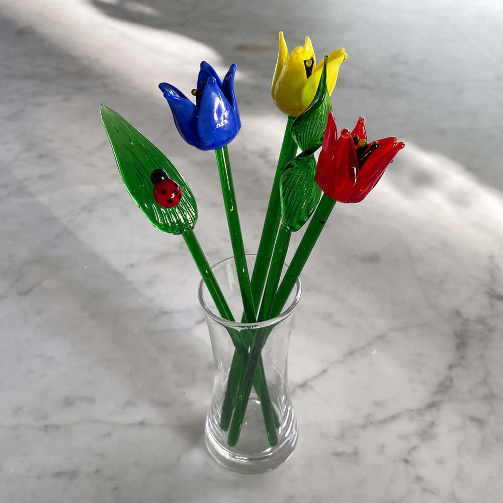 週末限定セール　TOUCHU Glass flower Tulip　２本セット Flower Row Glass Bouquet: Mixed Tulips